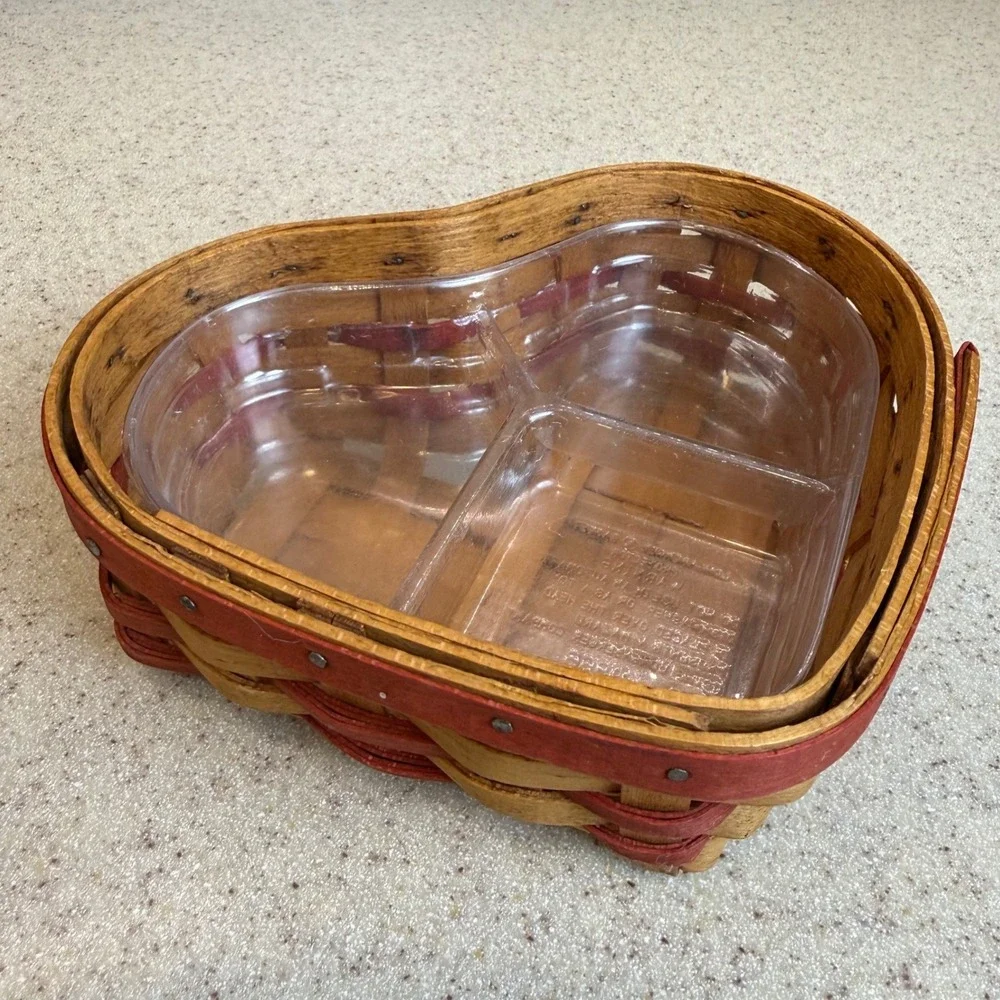 VTG Longaberger 2000 Red Sweetheart Little Love Heart Basket w/ Liner & Divider